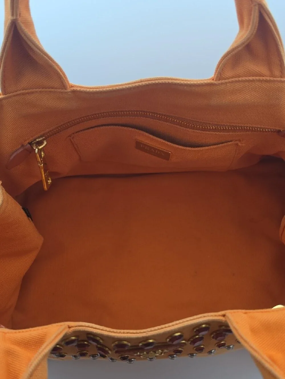 Prada Orange Papaya Canapa Gromment & Studded Large Tote (COA/HARD CARD)(EUC)🧡✨